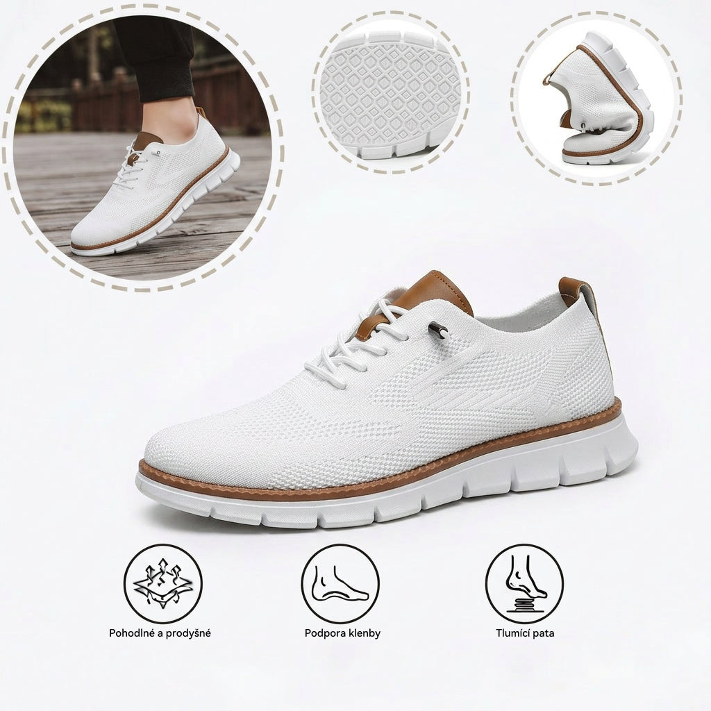 Ortopedické sportovní boty se síťovinou – s podporou klenby, zmírňující bolest; měkké a tlumící nárazy.