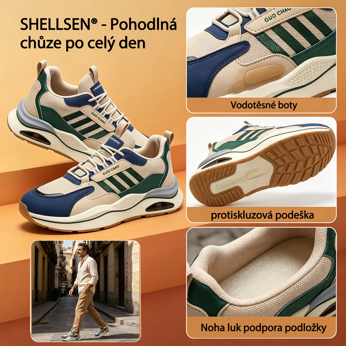 SHELLSEN® 【🔥Dnešní speciální nabídka: sleva 50 %🎁】Pohodlná vycházková obuv | Lehká a odolná👟 | Žádná únava z celodenní chůze | Podpora klenby | Účinně zmírňuje problémy s chodidly✅