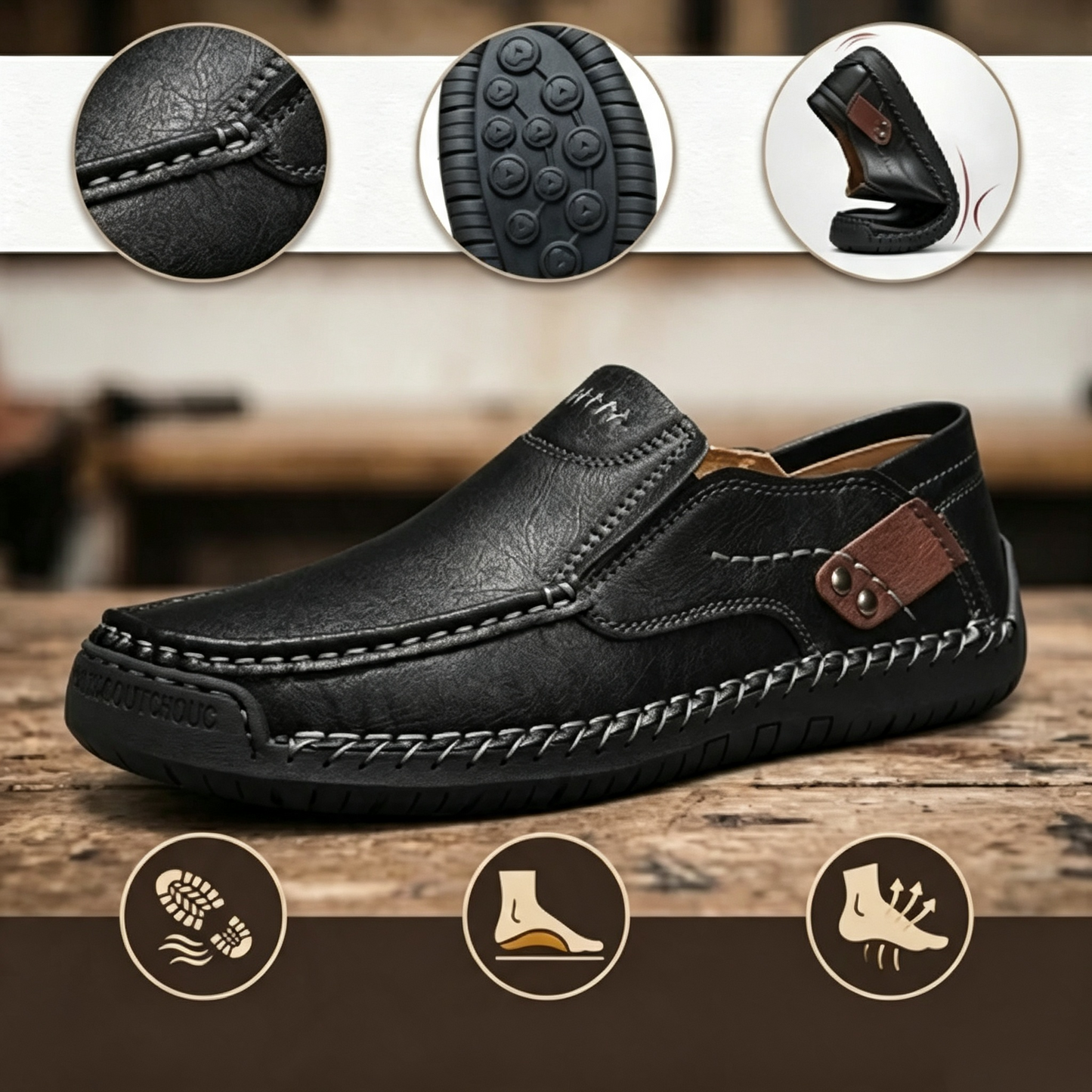 Mocasines de Cuero Premium - Comodidad y Estilo-Diseño ergonómico con soporte de arco, impermeables y antideslizantes. 🔥 ¡50% de descuento por tiempo limitado!