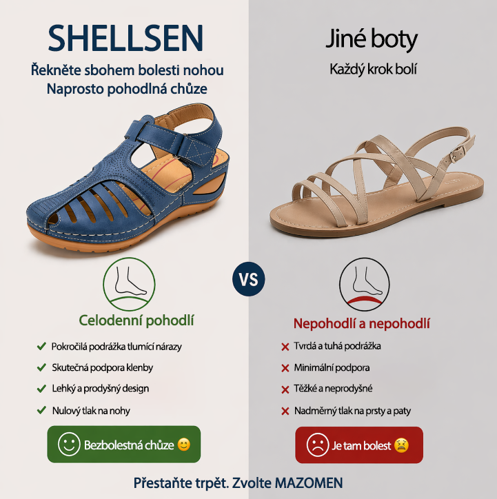 Ortopedické boty SHELLSEN® [🔥50% sleva🎁] Letní sandály | Prodyšný design | Chladivé a pohodlné | Ulevuje od bolesti nohou ✅
