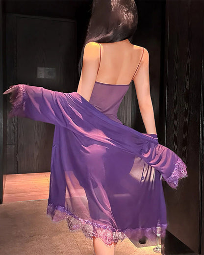 🌟 Női Pizsama Szett: Lélegző Háló + Csipke Detalik