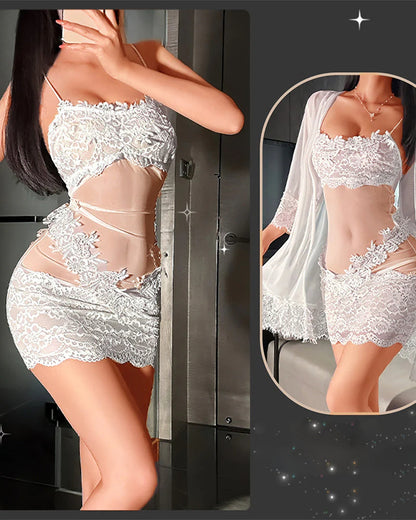 🌟 Női Pizsama Szett: Lélegző Háló + Csipke Detalik