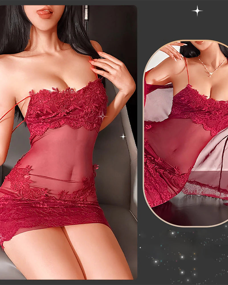 🌟 Női Pizsama Szett: Lélegző Háló + Csipke Detalik