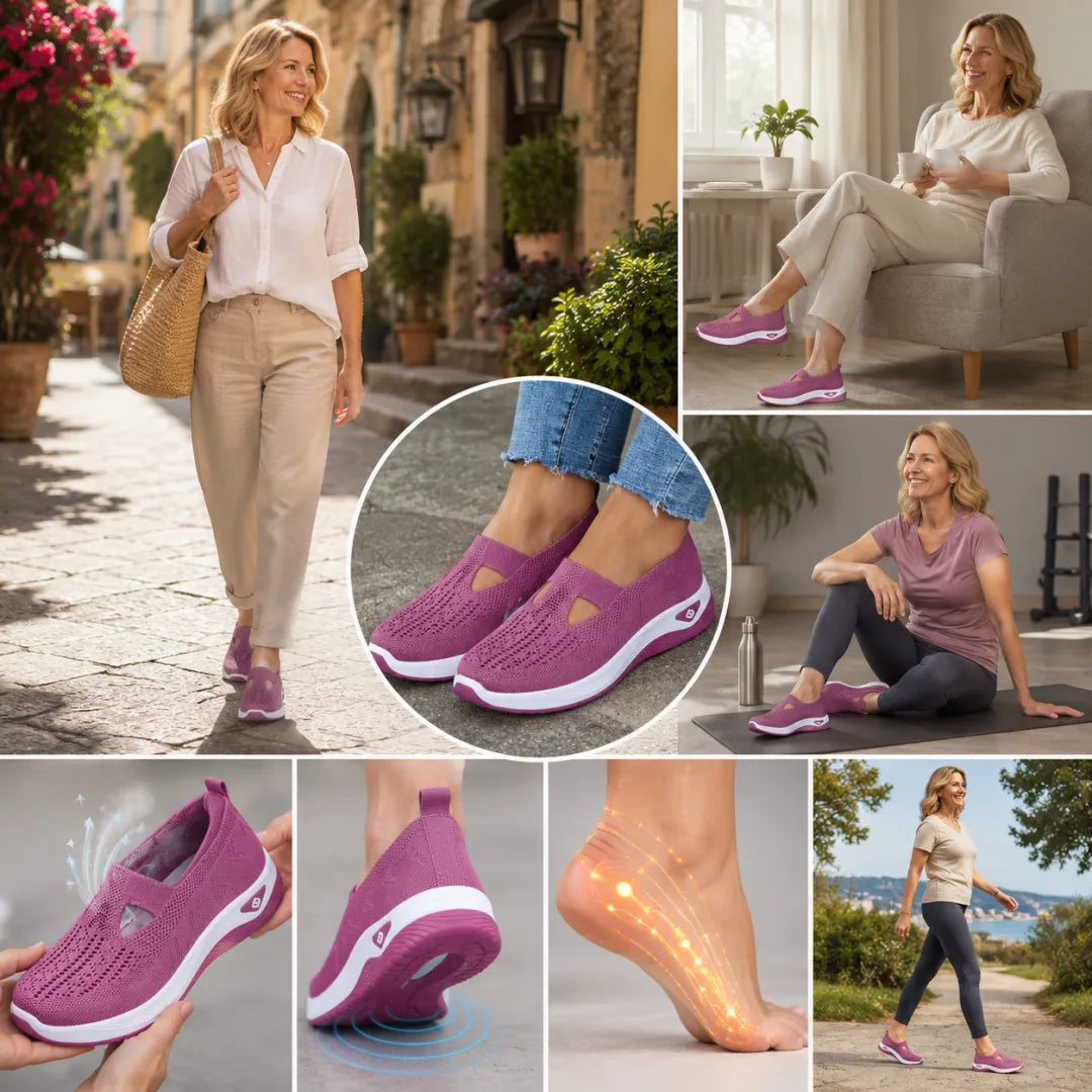 Ortopedická obuv SHELLSEN® 🔥50% sleva🎁: Prodyšné boty bez tkaniček z flypleteného materiálu, měkká a polstrovaná podrážka, pohodlné pro celodenní nošení