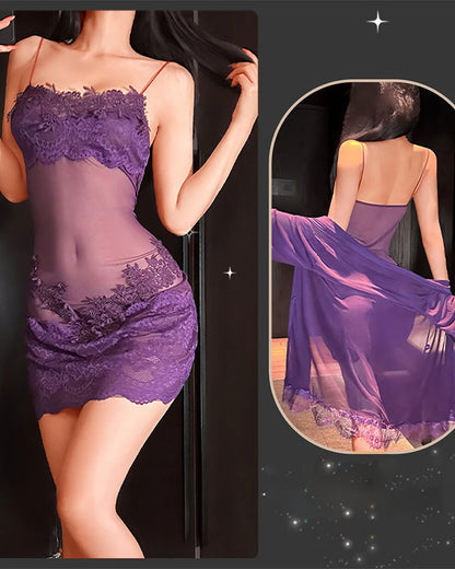 🌟 Női Pizsama Szett: Lélegző Háló + Csipke Detalik