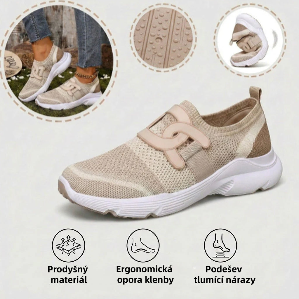 Ortopedyczne buty sportowe z siatki: z podparciem łuku stopy łagodzącym ból; miękkie wyściełanie.